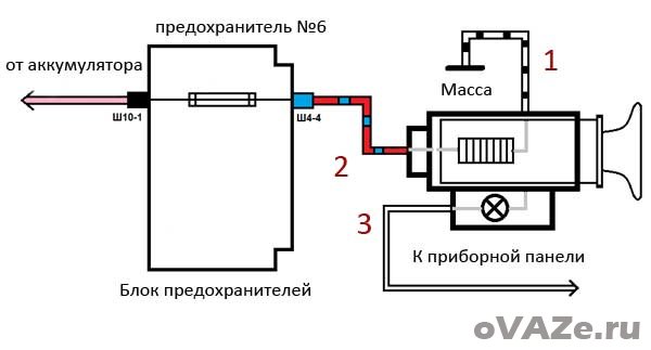 Прикуриватель ВАЗ-2107 схема